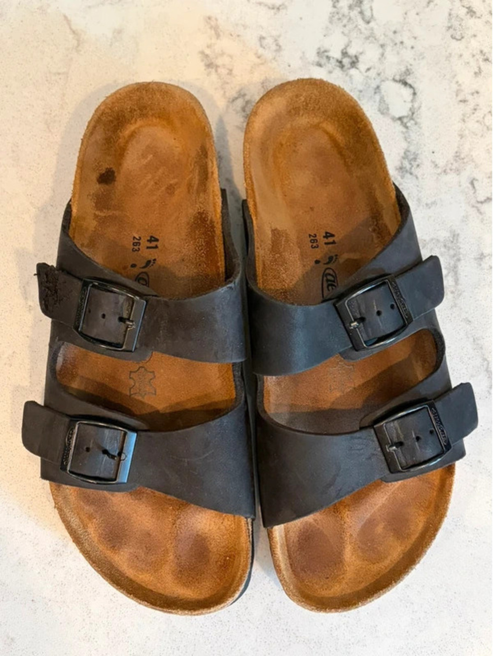 Aerothotic Women’s 11 EU 41 Black Leather Double Buckle Cork Sandals